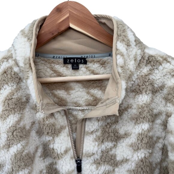 Zelos Super Soft Fleece Jacket Womens Cream Tan Houndstooth Full Zip Size XL NWD - Picture 3 of 13